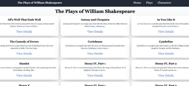 Shakespeare Plays Browser - React and TailwindCSS